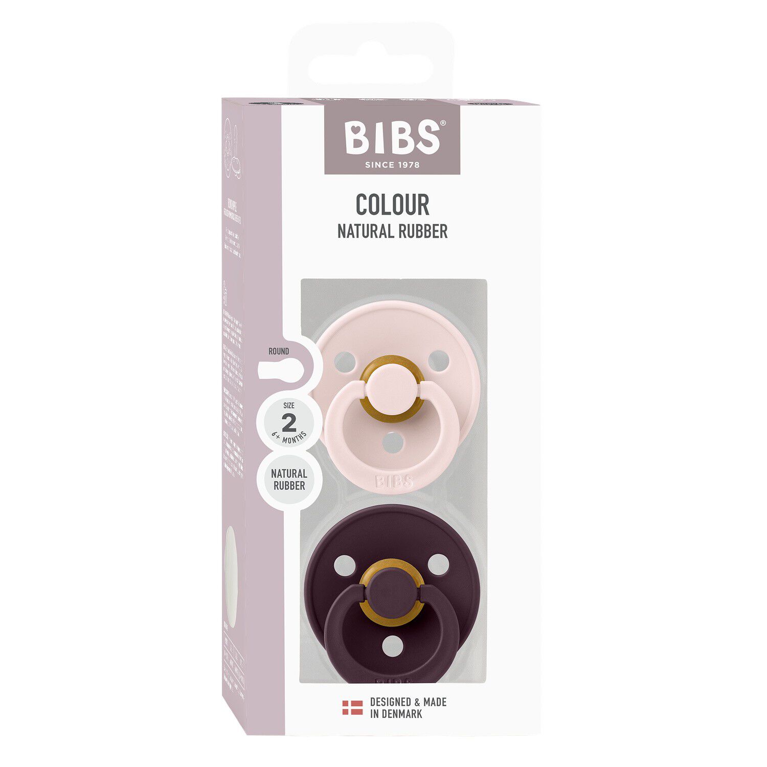 BIBS Pacifier Colour 2 PACK Latex Size 2 Petal/Plum