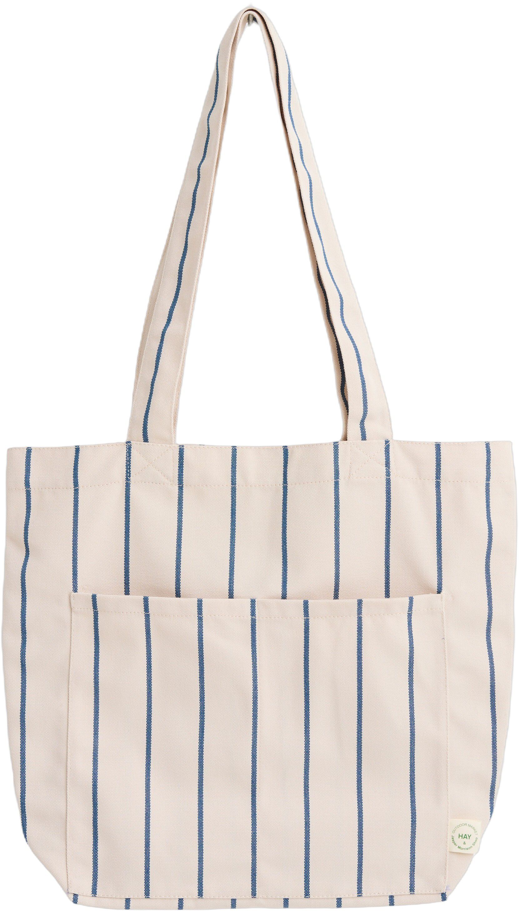 Outdoor Market Tote Bag - Medium - Beige with blue stripe