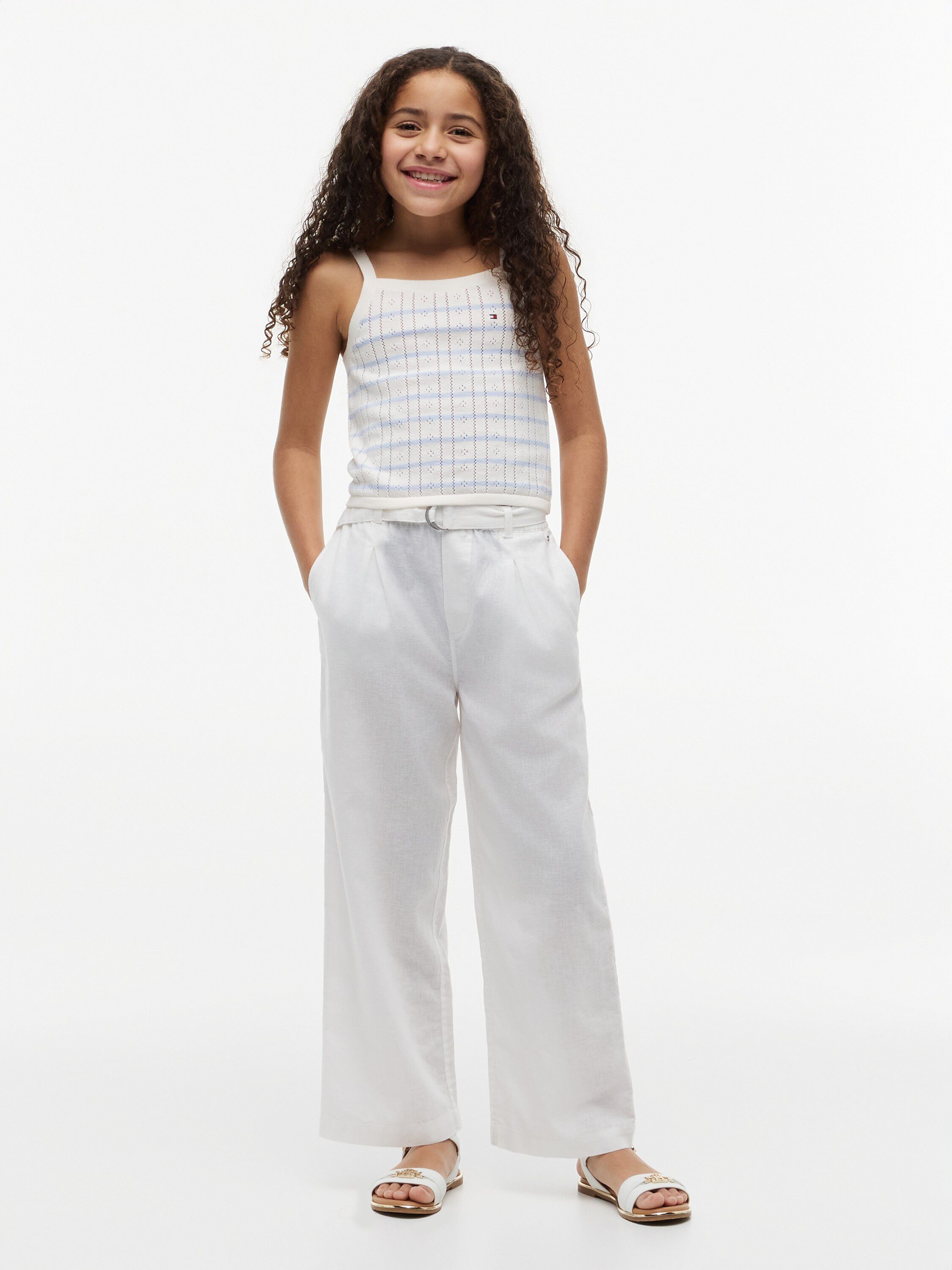 Belted Wide Leg Linen Blend Trousers