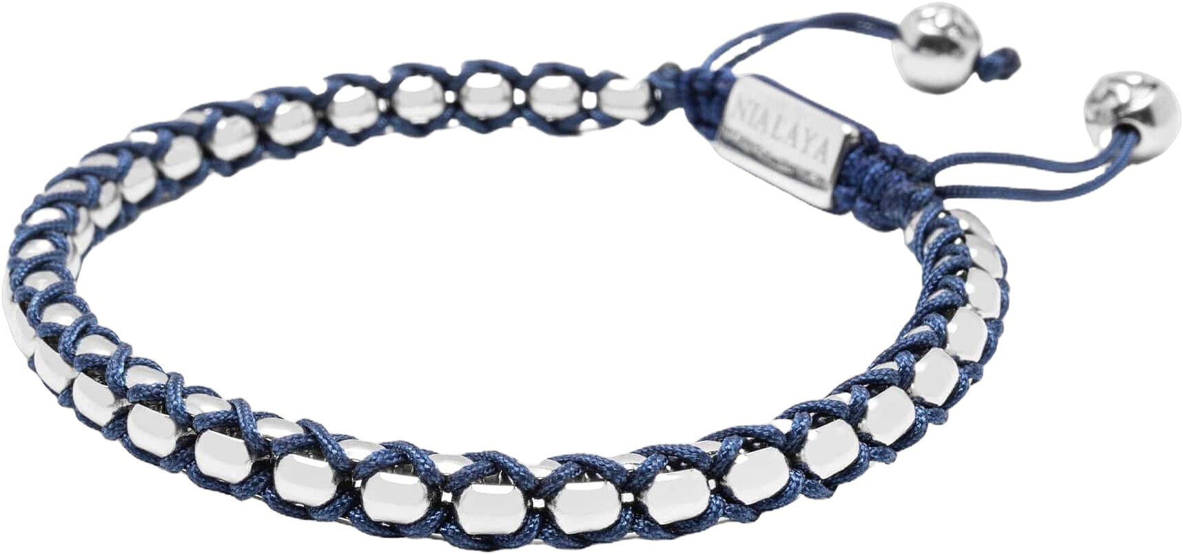 Navy String Box Chain Bracelet in Silver