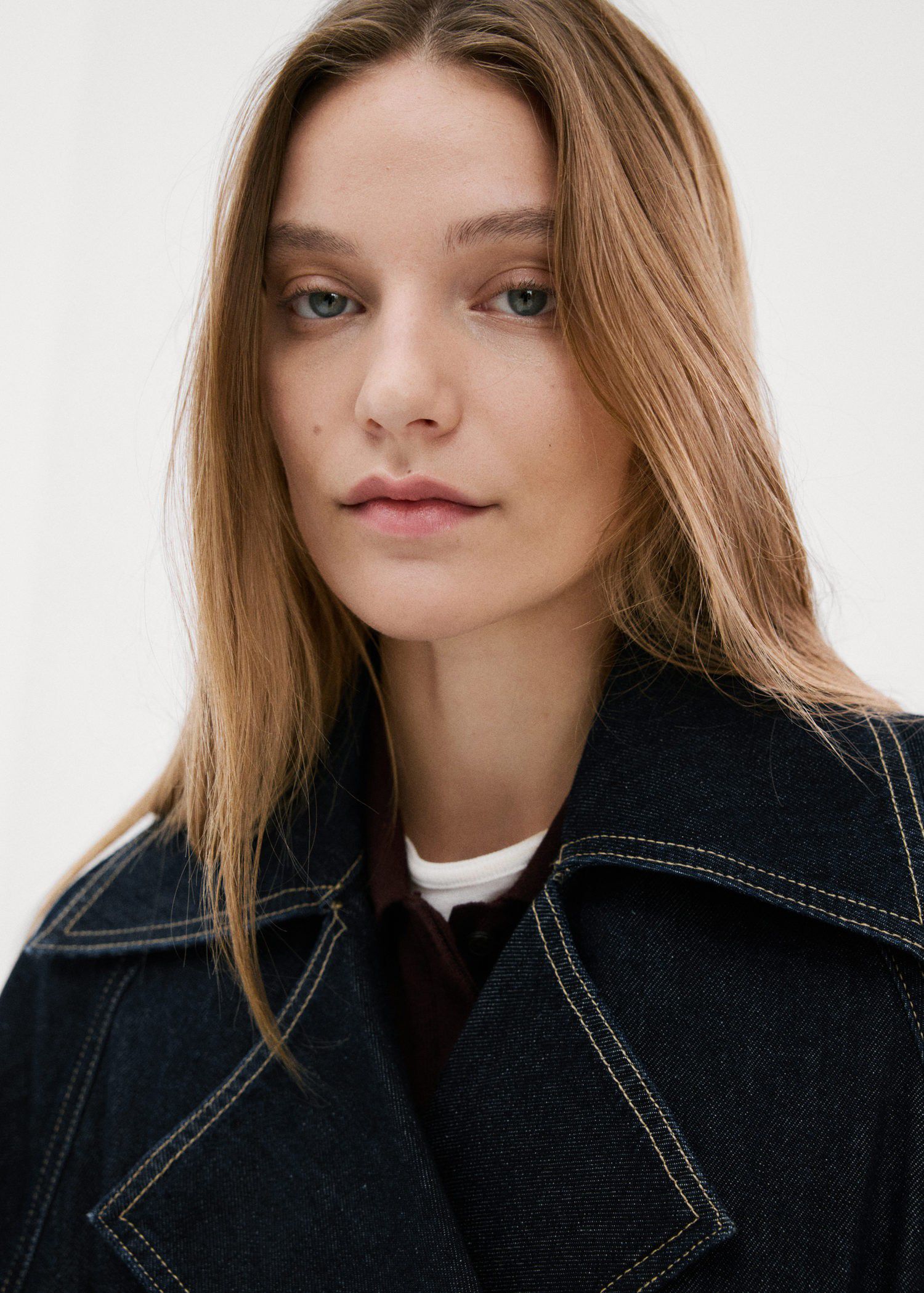 Denim trench with belt