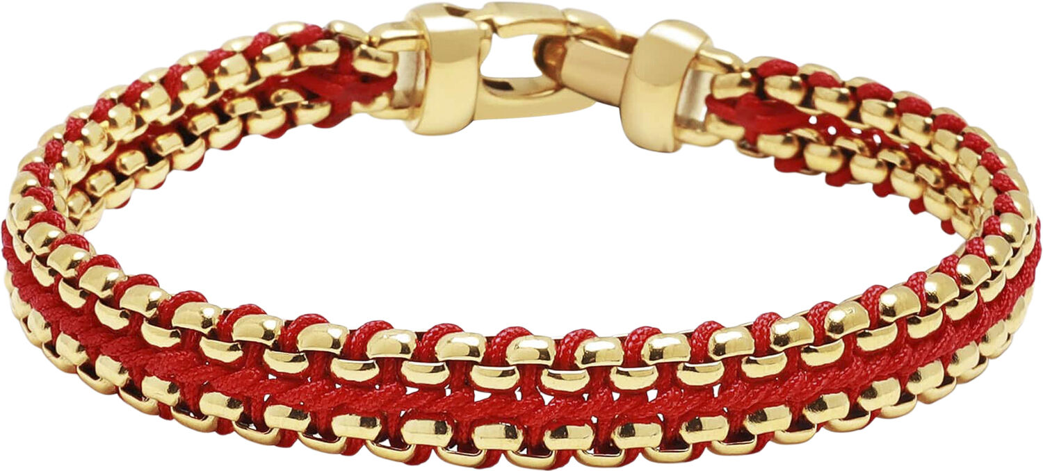 Men's Red Woven 8mm Box Chain Bracelet in Gold