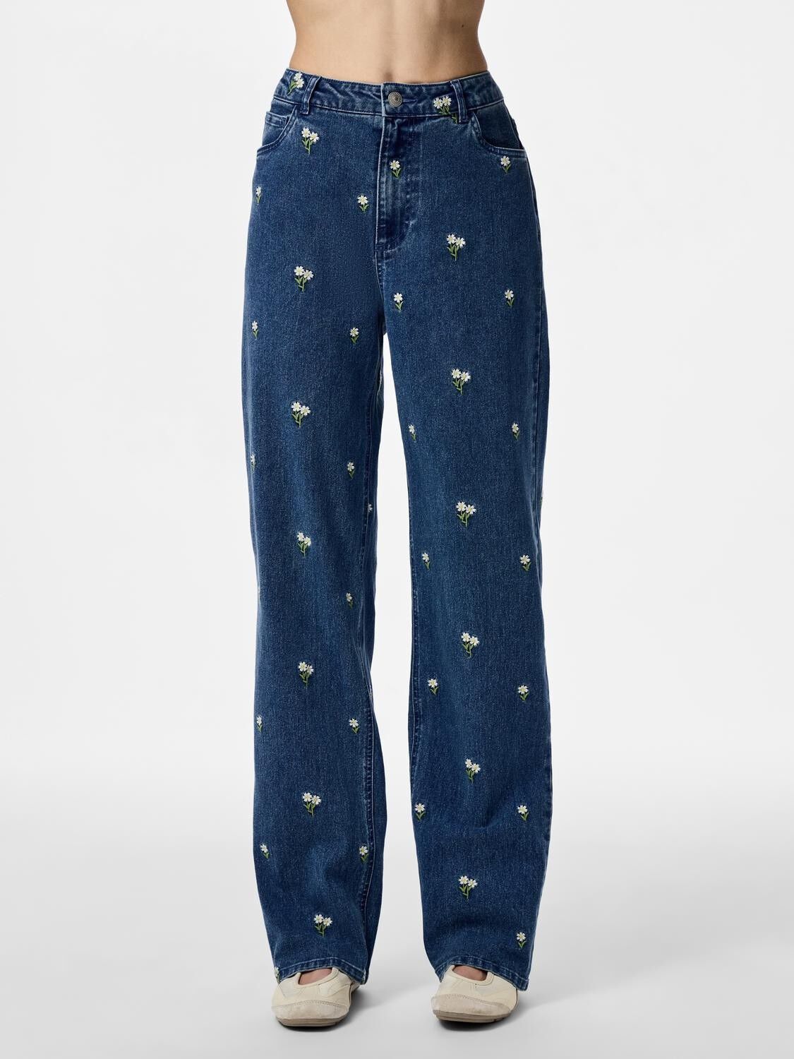 Pcflora Hw Straight Emb Jeans Noos