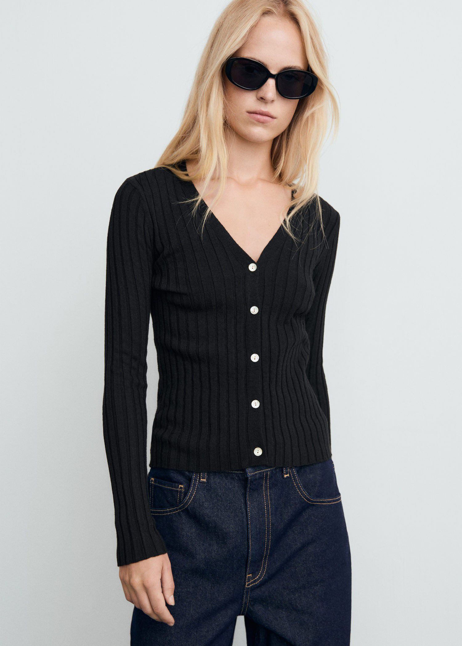 Fine rib knit cardigan