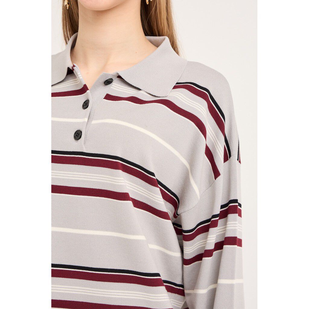 Polo long sleeve stripe knit blouse