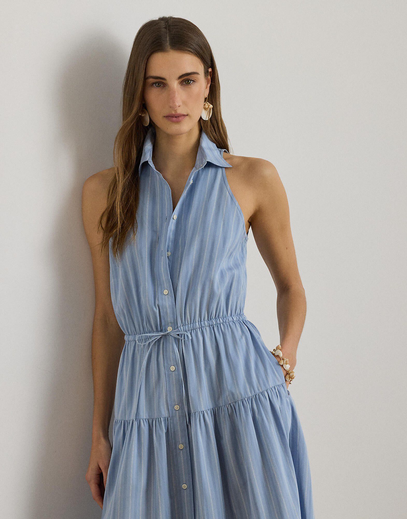Striped Broadcloth Tiered Shirtdress