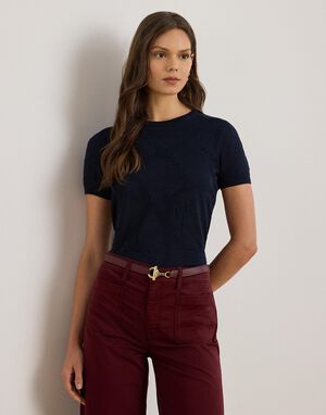 Belting-Motif Short-Sleeve Sweater