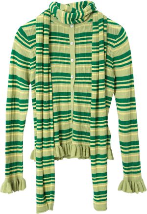 ANELIS COTTON MERINO BLEND CARDIGAN- GREEN STRIPE