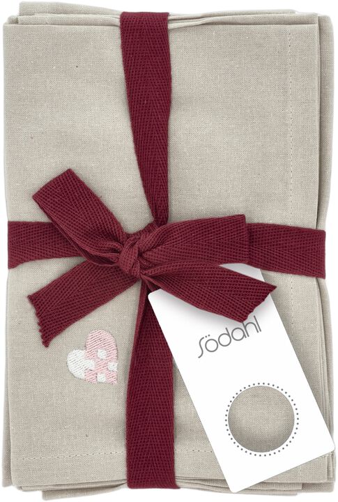 Tygservetter Christmas Hearts Embroidery 4 st Rose