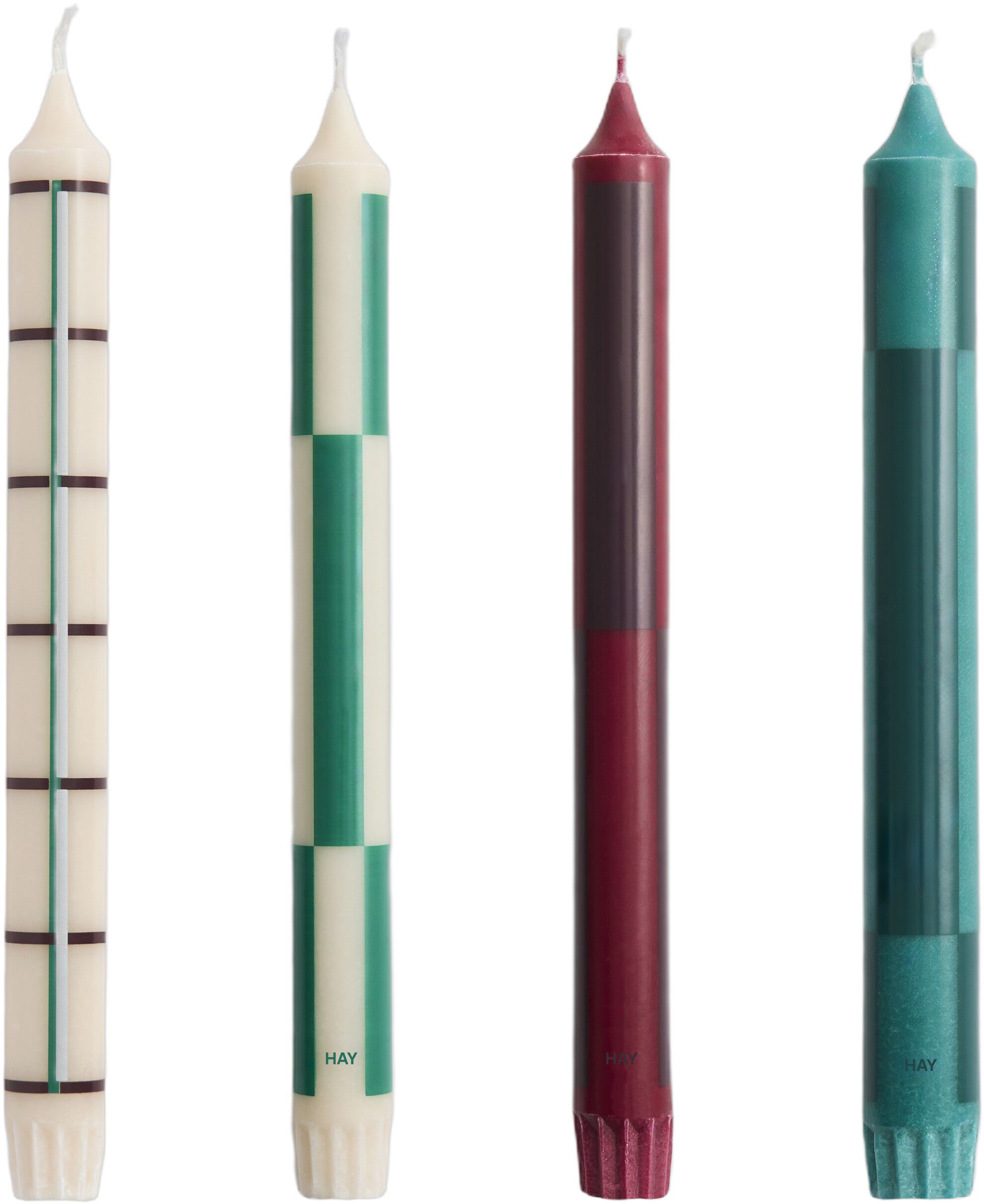 Pattern Candle-Greens and bordeaux, Set of 4