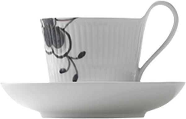 Black Fluted Mega kopp med högt handtag och fat 25 cl dekor nr. 2