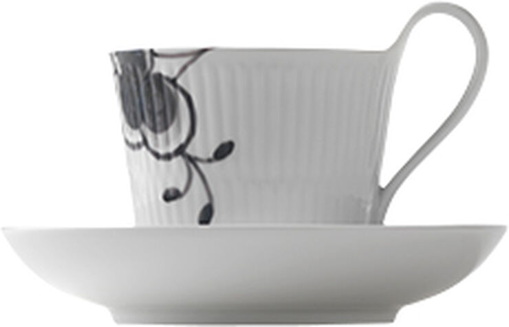 Black Fluted Mega kopp med högt handtag och fat 25 cl dekor nr. 2