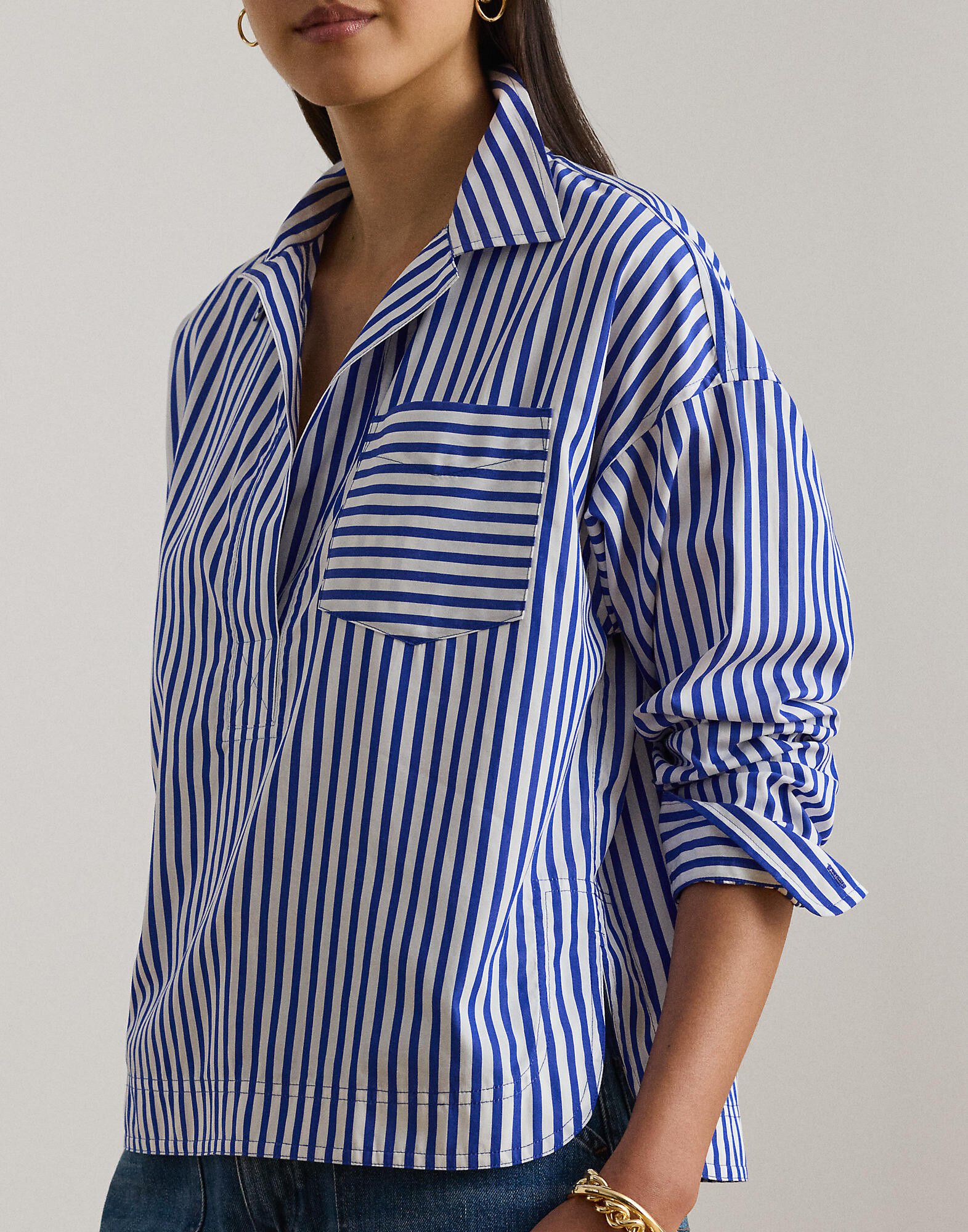 Striped Cotton Broadcloth Cropped Shirt