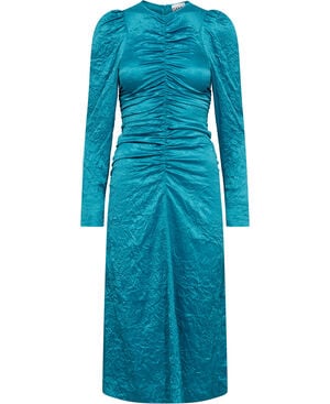 Crinkled Satin O-Neck Midi Dress