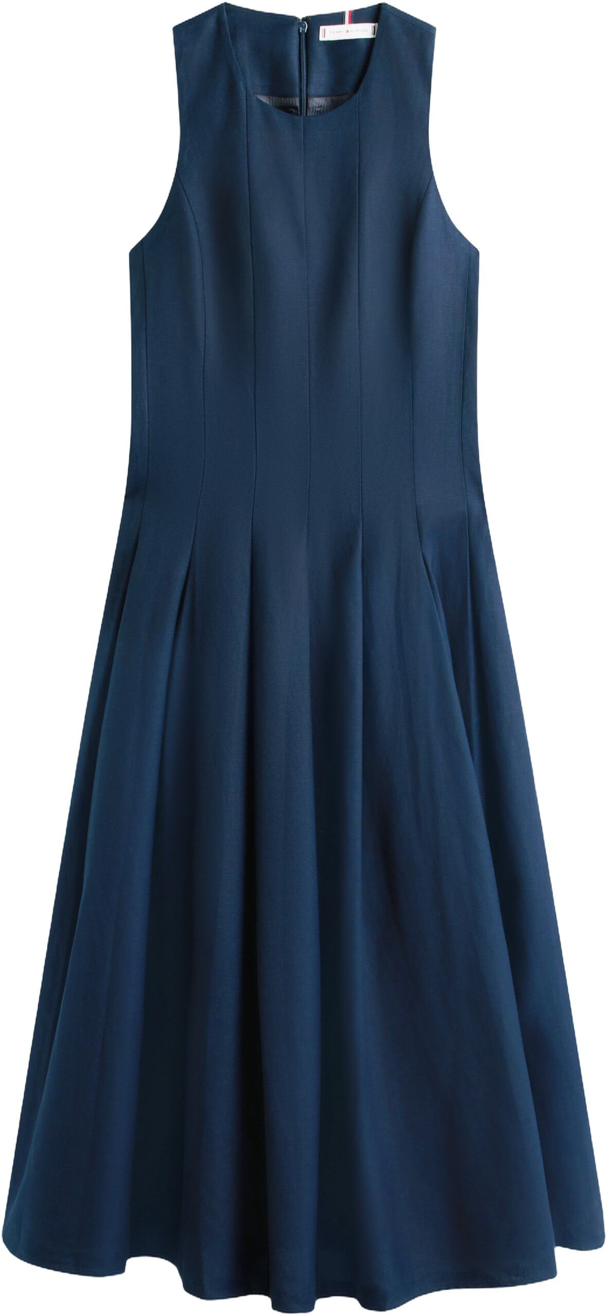 Gold-Tone Button Linen Blend Midi Dress