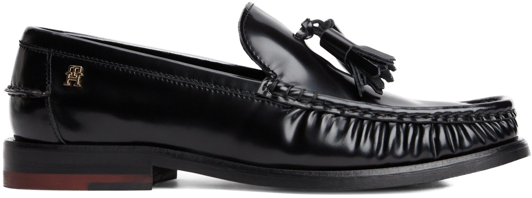 New York Label Shiny Leather Tassel Loafers