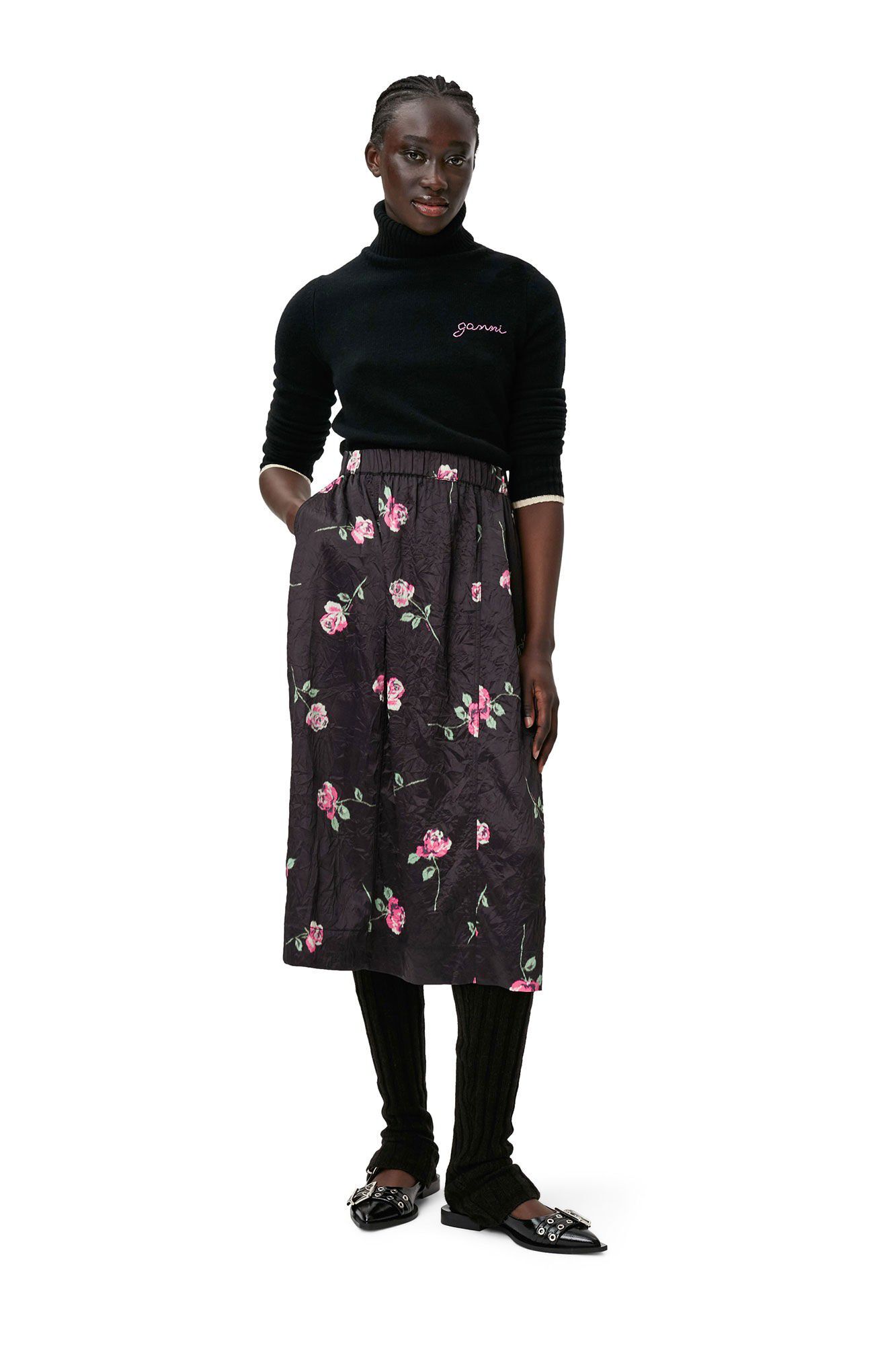 Crinkled Satin Elasticated Maxi Ski