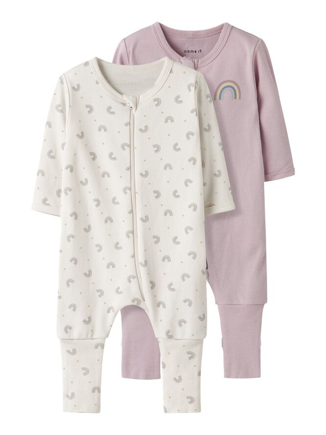 NBFNIGHTSUIT 2P ZIP FF JET RAINBOW