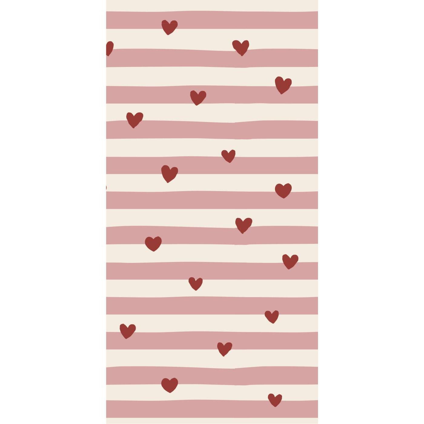 Serviet 10x20 cm r&oslash;de hjerter og lyser&oslash;de striber