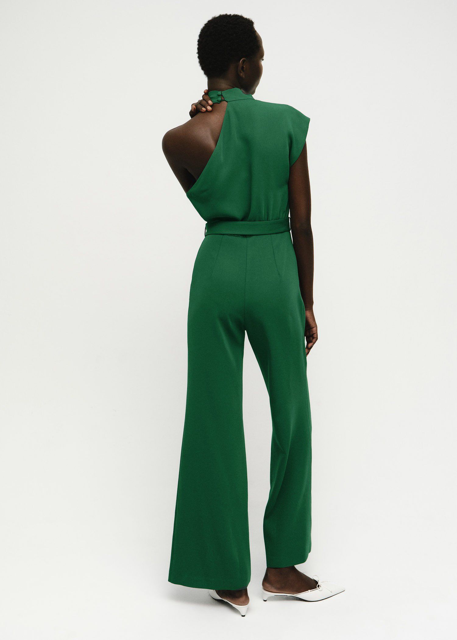 Asymmetrical long jumpsuit with bel