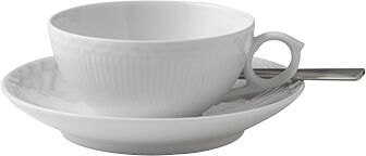 White Fluted Half Lace tekopp och fat 20 cl