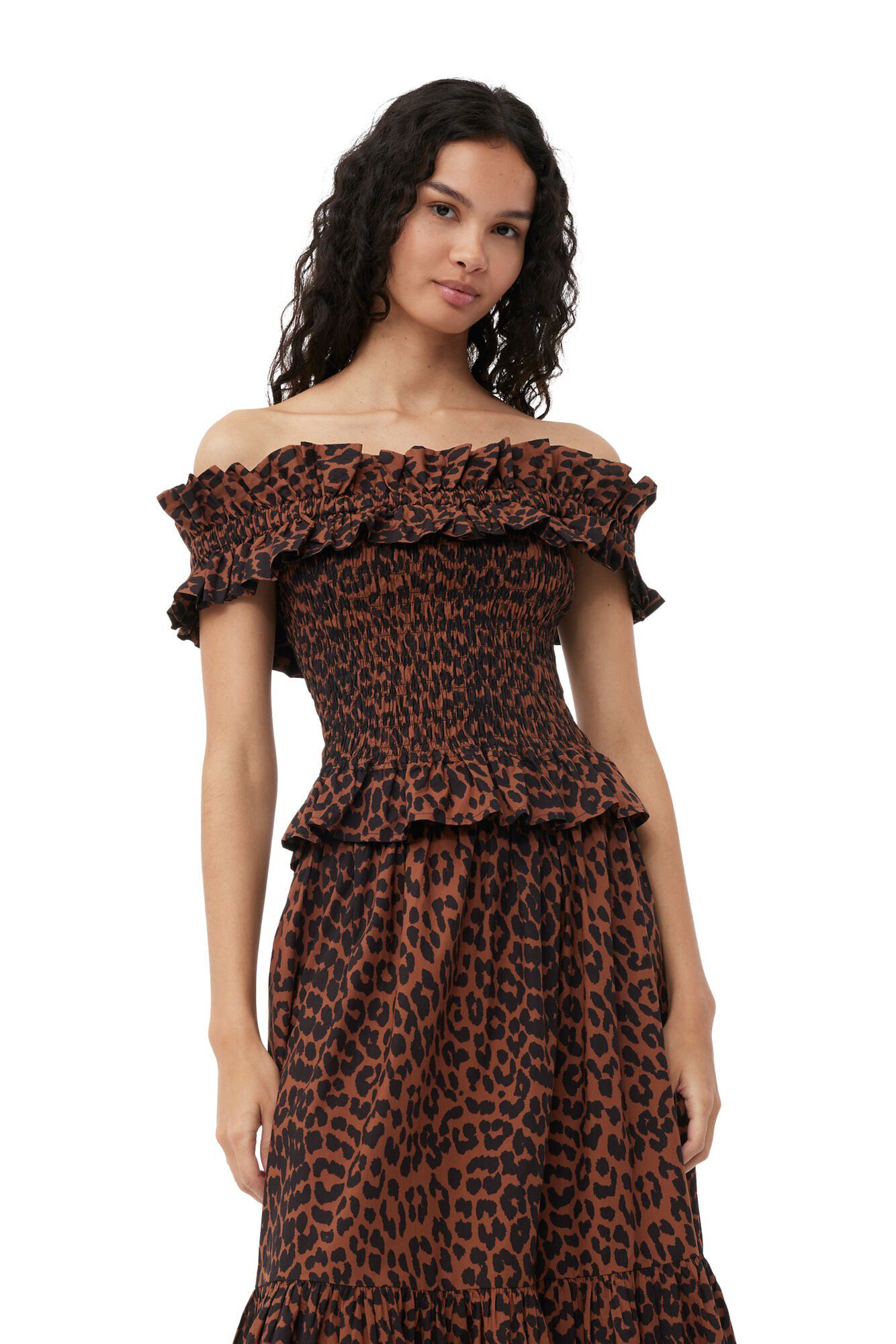 Printed Cotton Off-shoulder Smock T