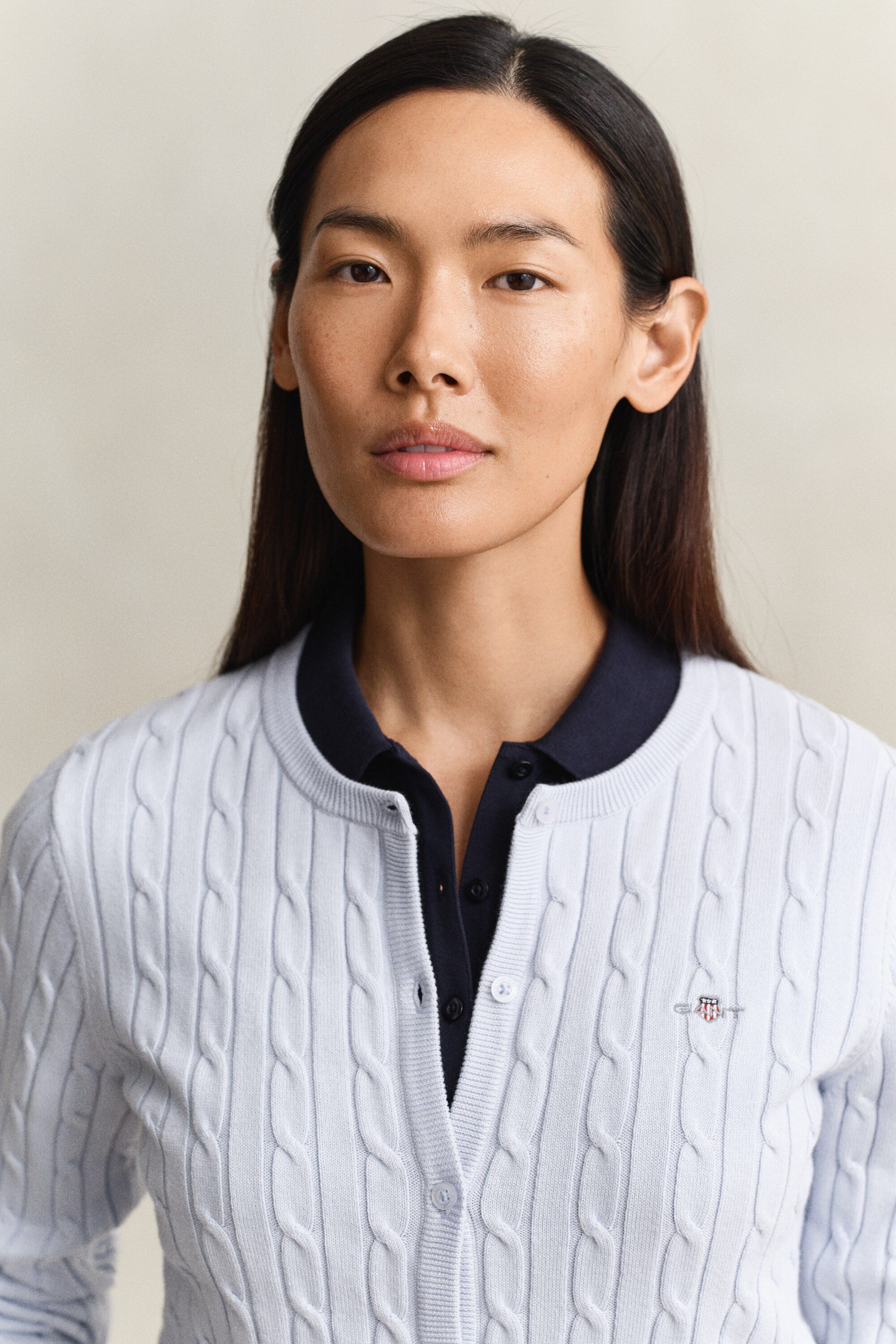 STRETCH COTTON CABLE CARDIGAN