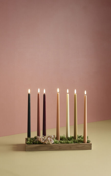 LED taper candle, Apricot, smooth, 2-pack, 2,3x25 cm