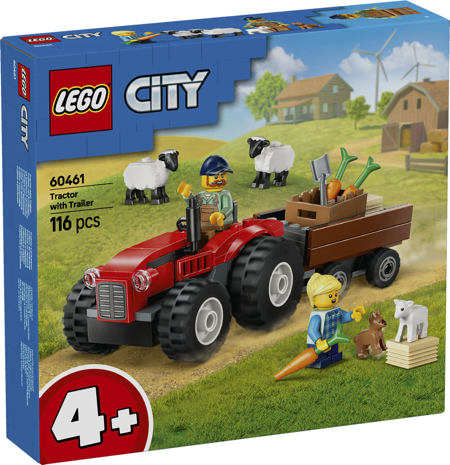 R&oslash;d traktor med anh&aelig;nger og f&aring;r 60461