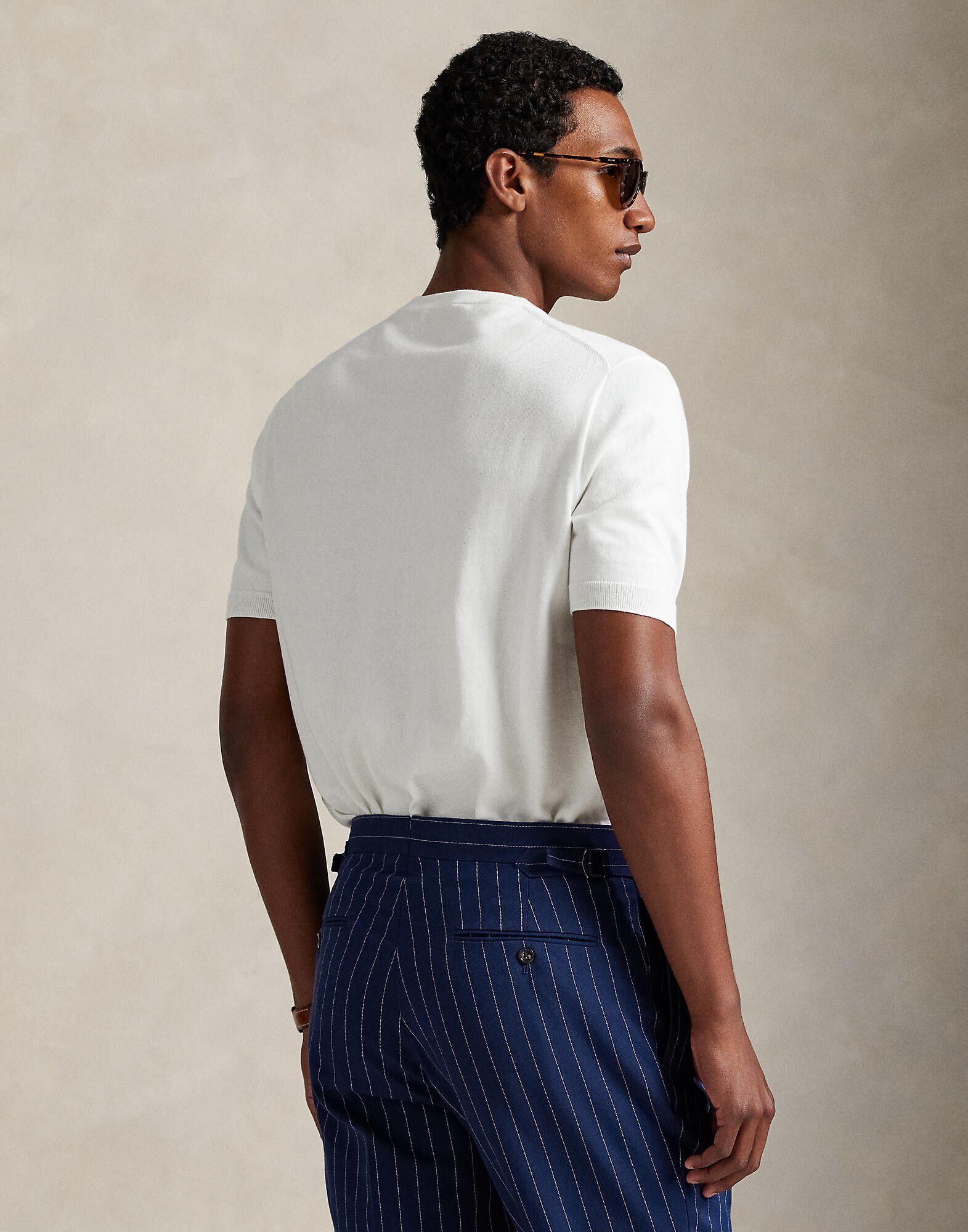 Cotton Crewneck Short-Sleeve Sweater
