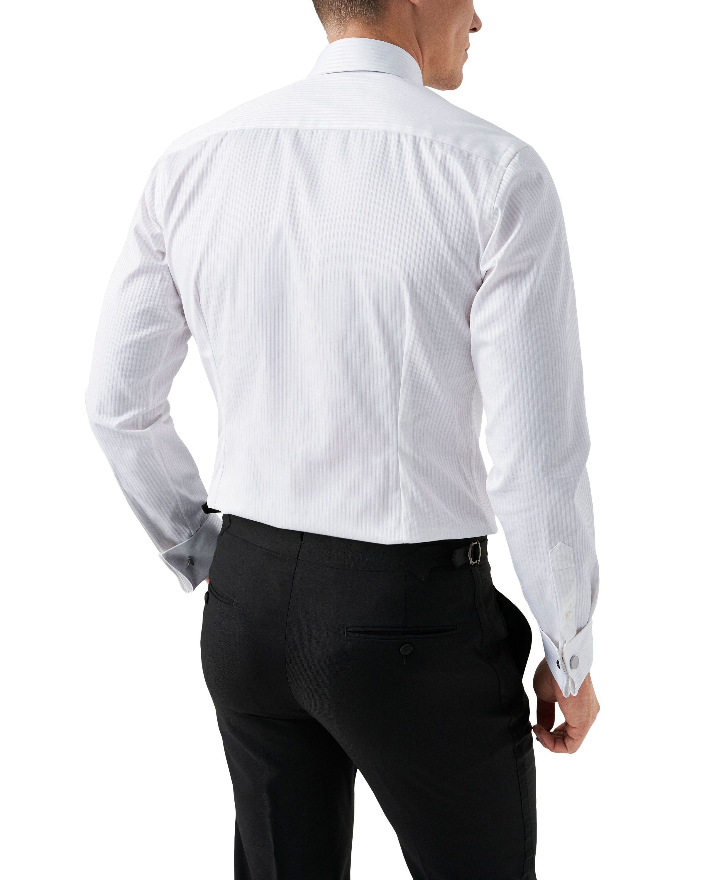 White Striped Satin Tuxedo Shirt - Contemporary Fit