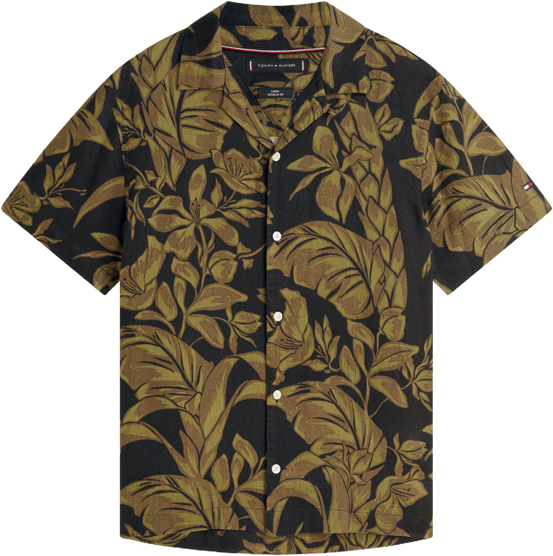 Regular Fit Floral Print Linen Short Sleeve Shirt