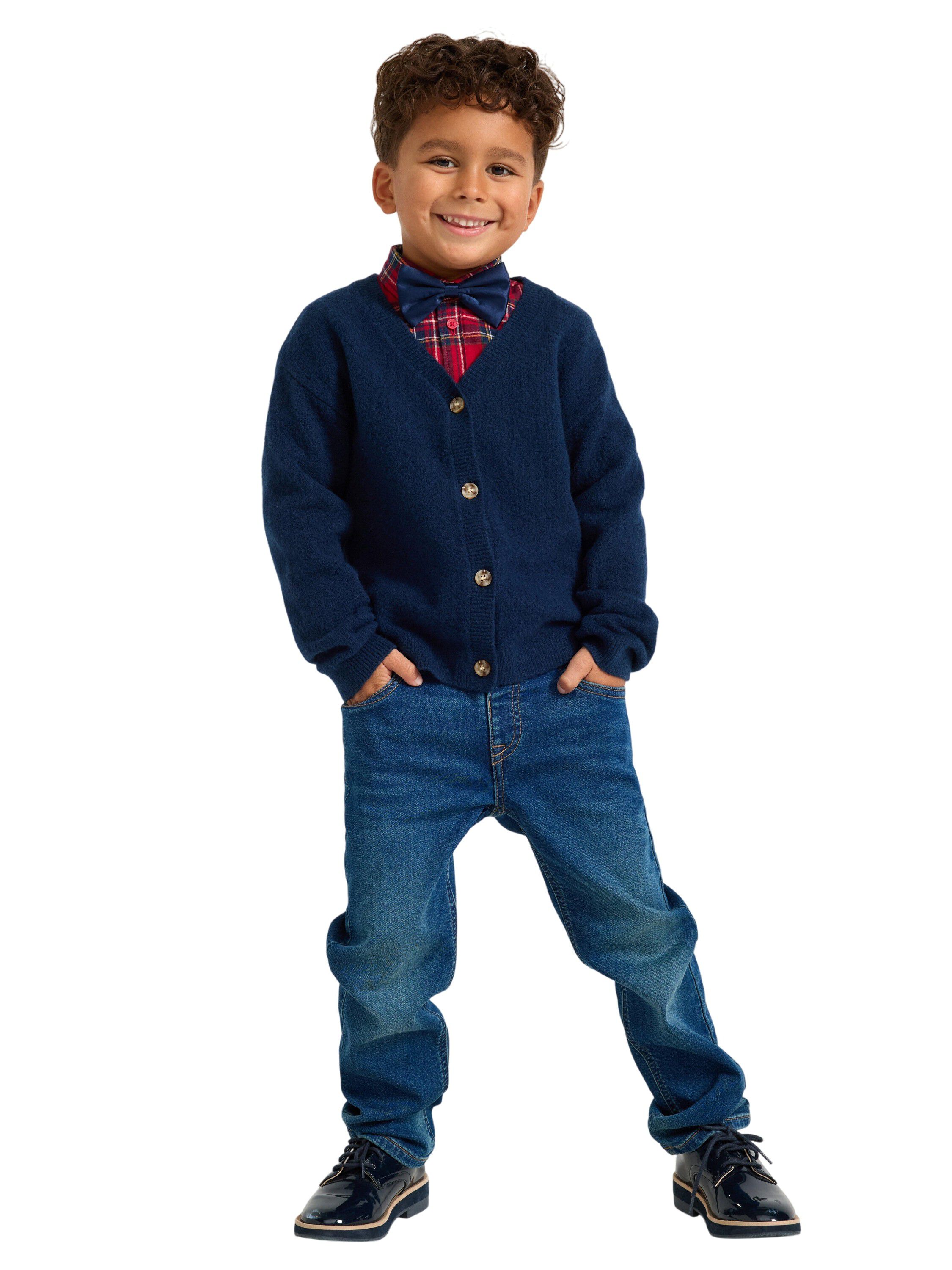 Strikket cardigan i bl&oslash;d bomuldsbla