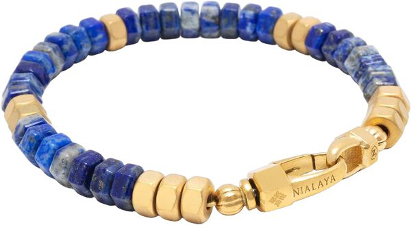 Men's Hexagon Beaded Bracelet with Blue Lapis and Gold