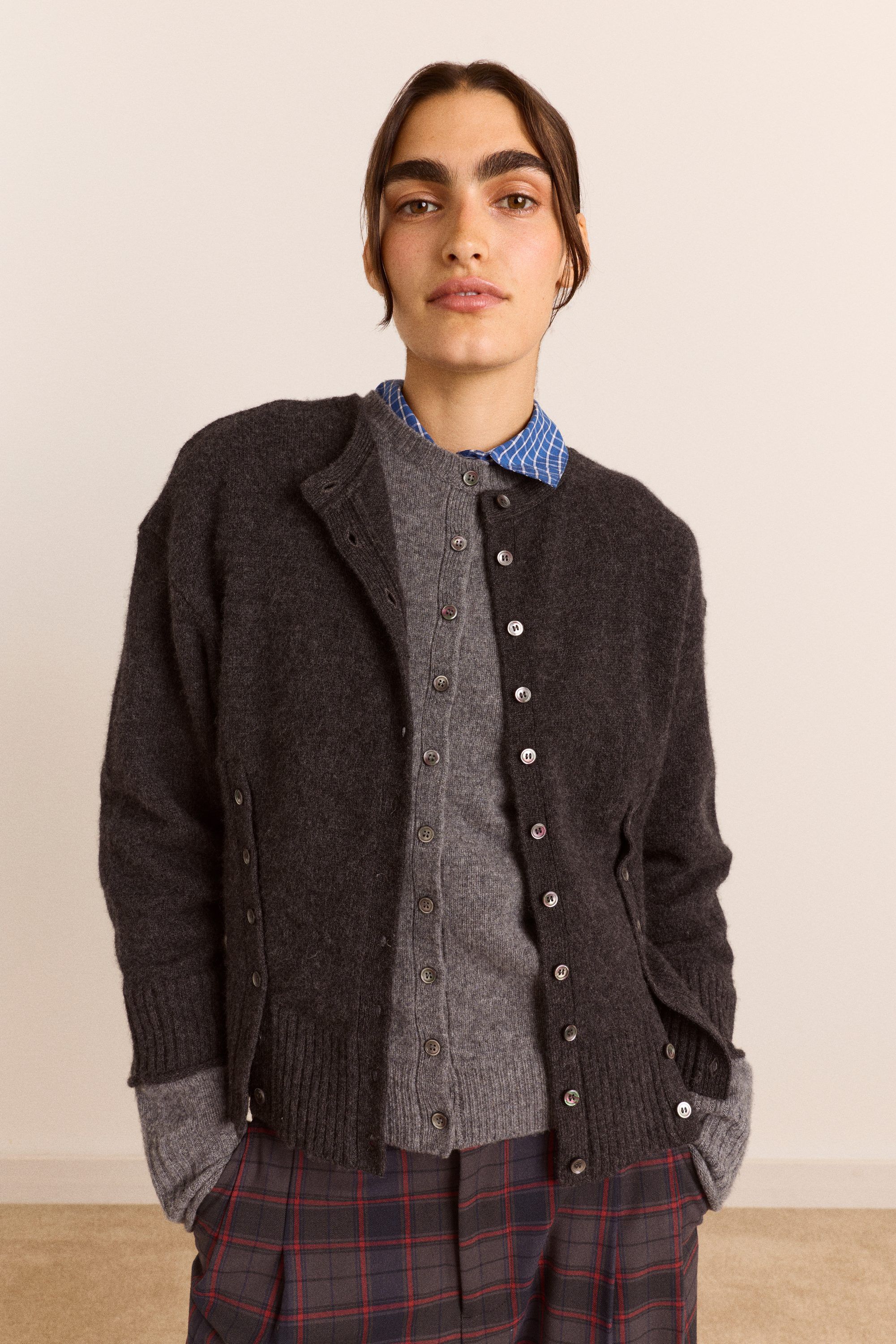FRANNY 100% MERINO WOOL CARDIGAN - NAVY STRIPE