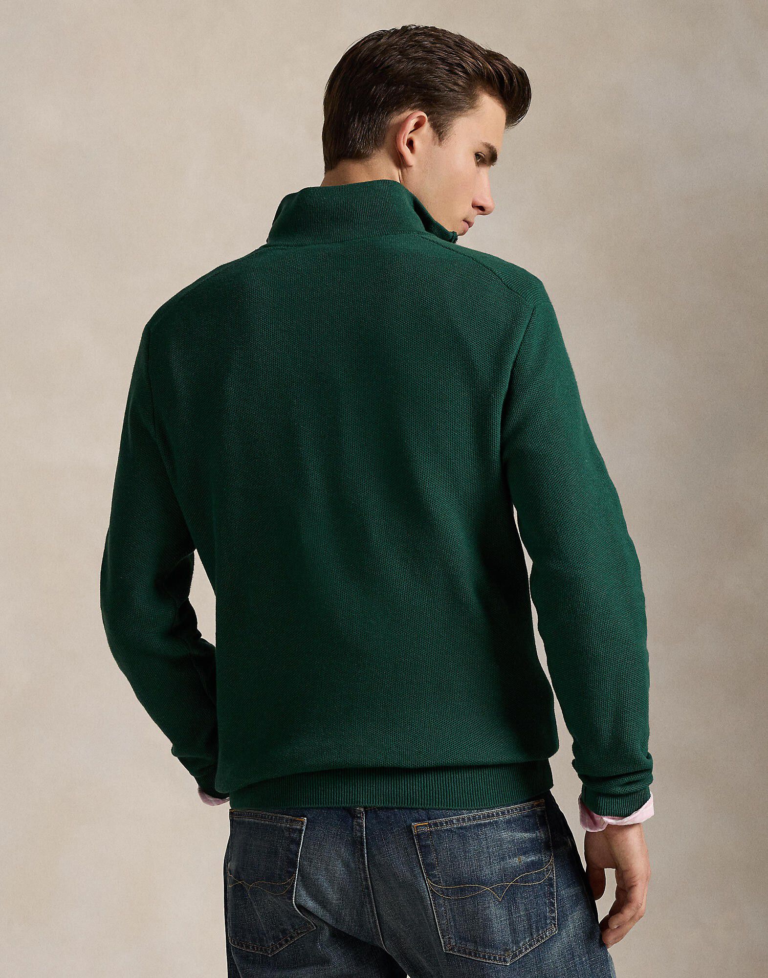 Mesh-Knit Cotton Quarter-Zip Sweater