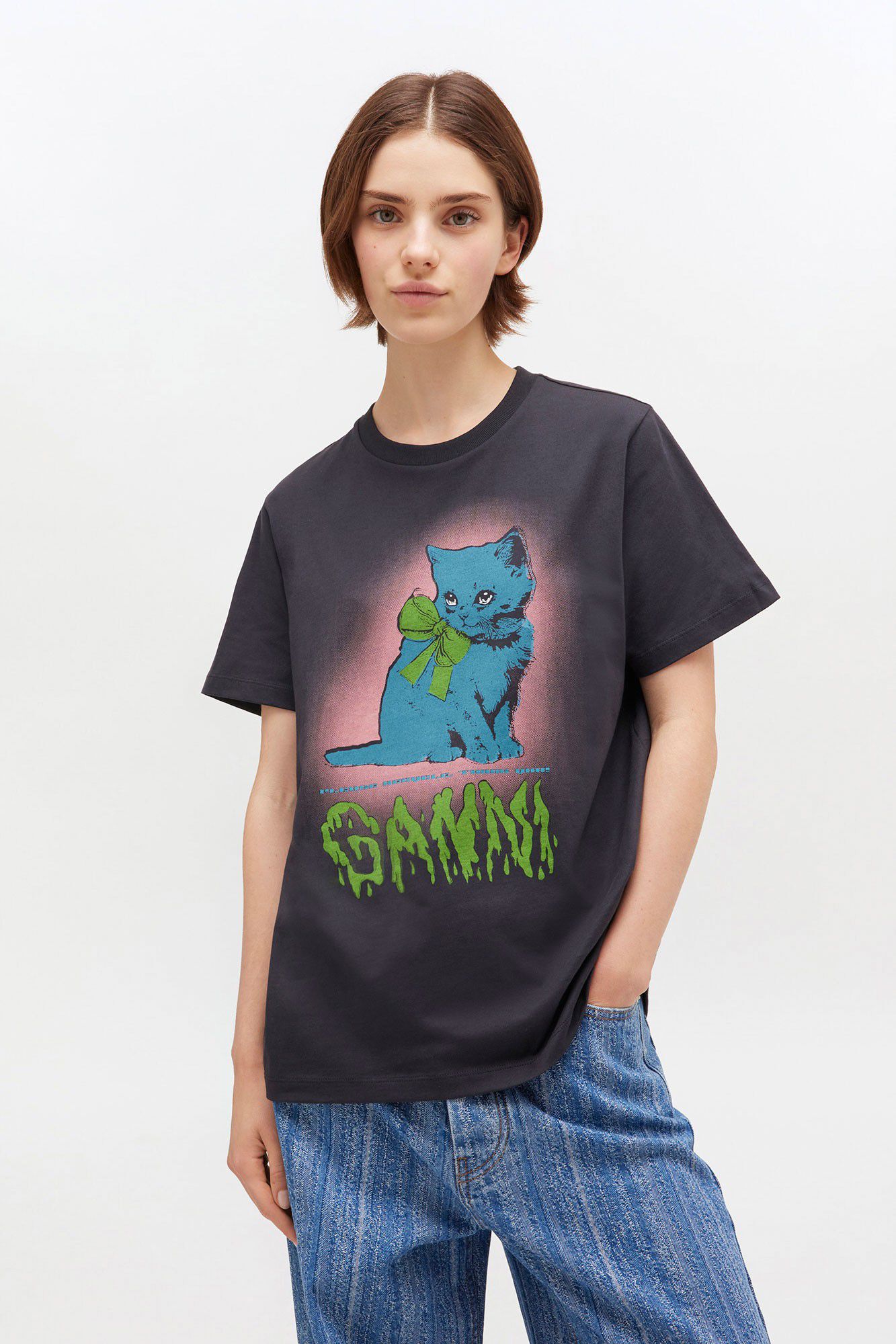 Basic Cotton Jersey Neon Kitty T-sh