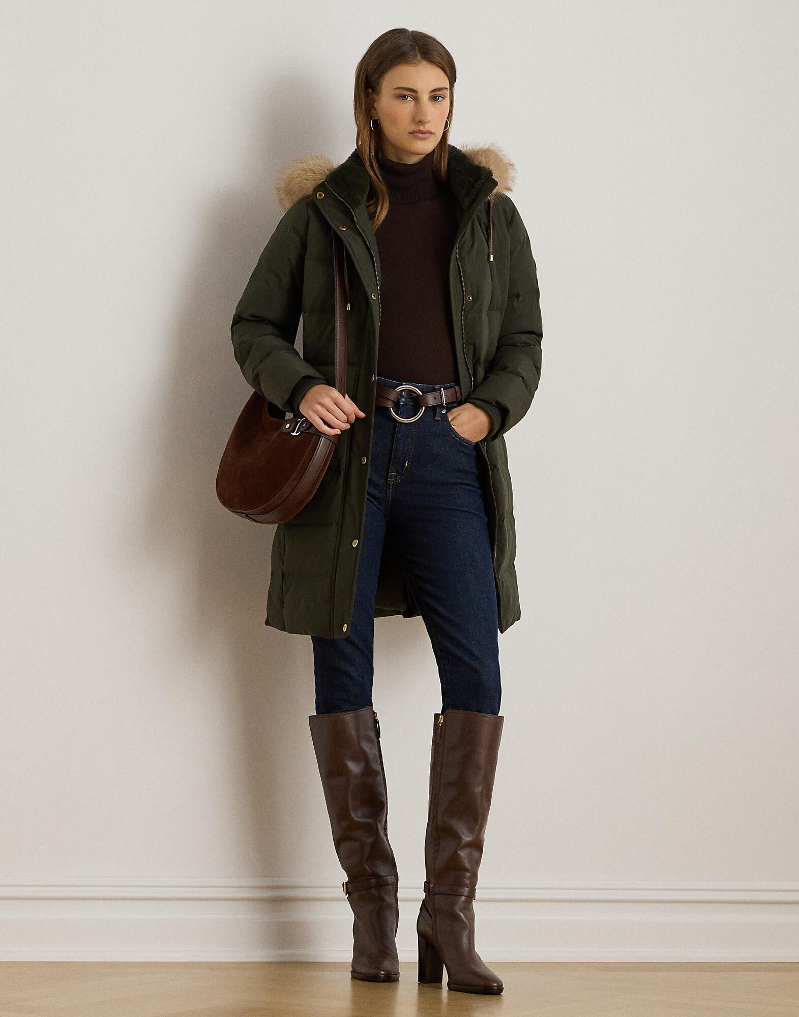 Faux-Fur-Trim Hooded Down Coat