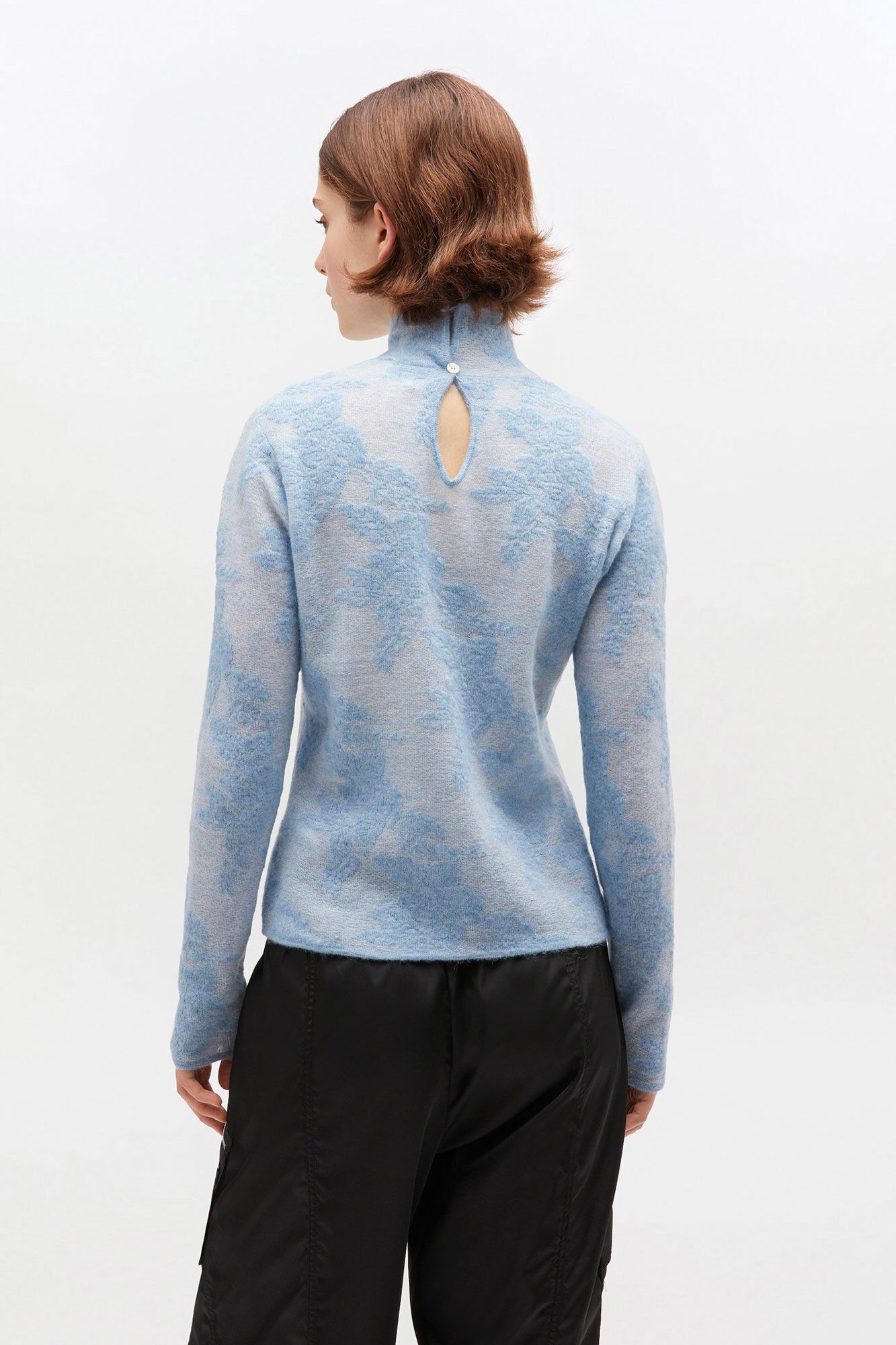 Sheer Flower Jacquard Mockneck