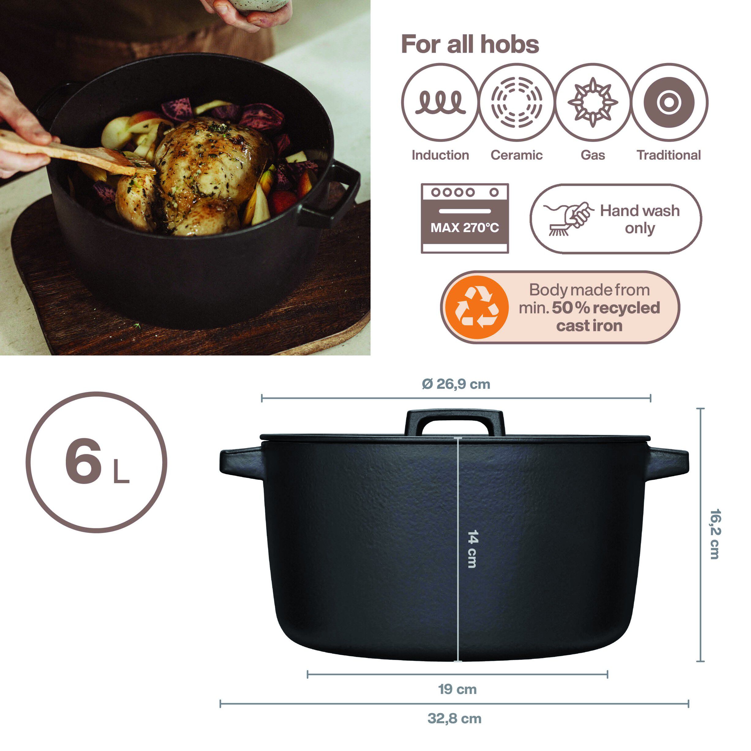 Folken Gryde emaljeret St&oslash;bejern 6L