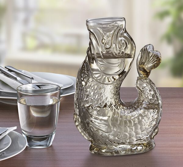 Vandkaraffel fisk, beige, glas, NEMO