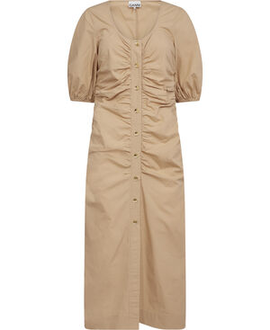 Cotton Poplin Gathered Open-neck Ma