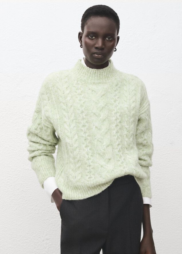 Braided sweater with perkins neck