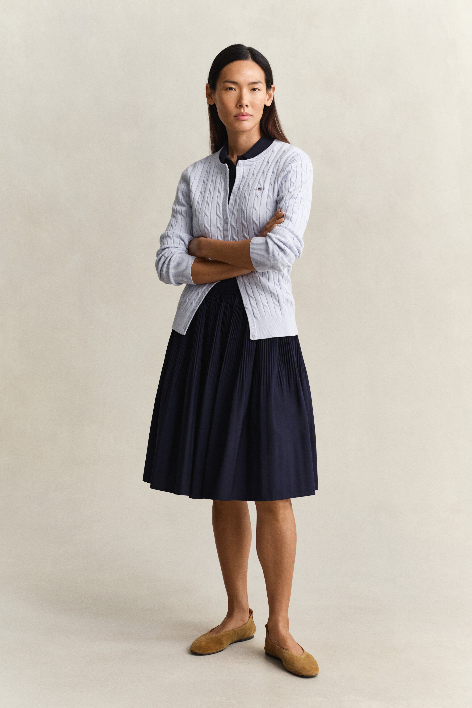 STRETCH COTTON CABLE CARDIGAN