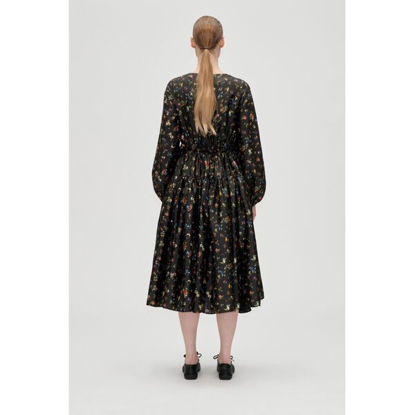 2067 Flat Textured Poly, Waist Tie Ruffle Midi Dress