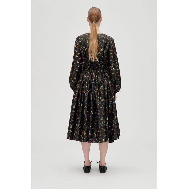 2067 Flat Textured Poly, Waist Tie Ruffle Midi Dress