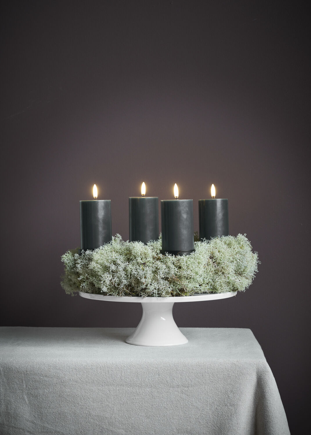 Giftbox w. spike, remote, LED pillar candle, Pine green, Smo