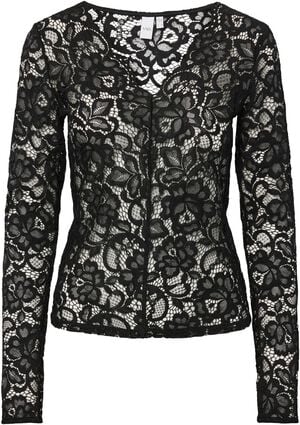 YASLACEY LS V-NECK LACE TOP S. NOOS