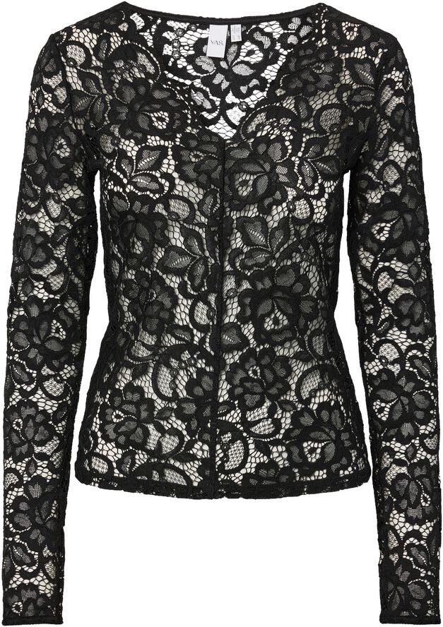 YASLACEY LS V-NECK LACE TOP S. NOOS