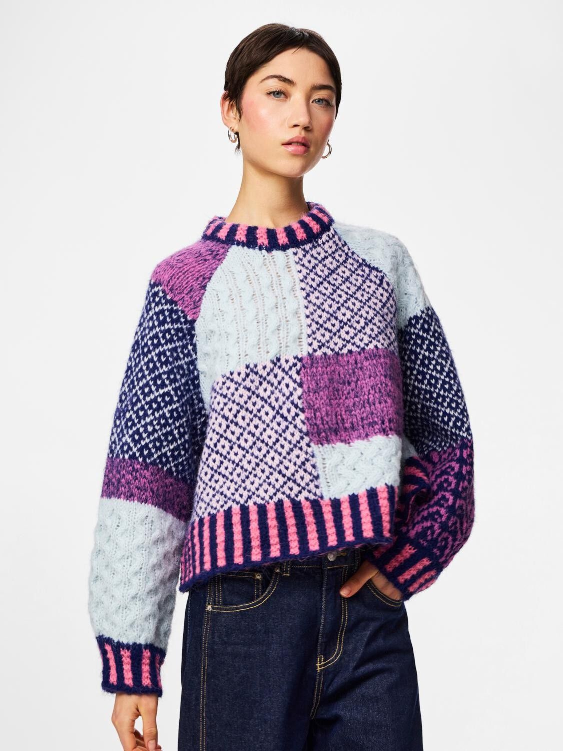 Pcfusion Ls O-Neck Colorblock Knit Bc